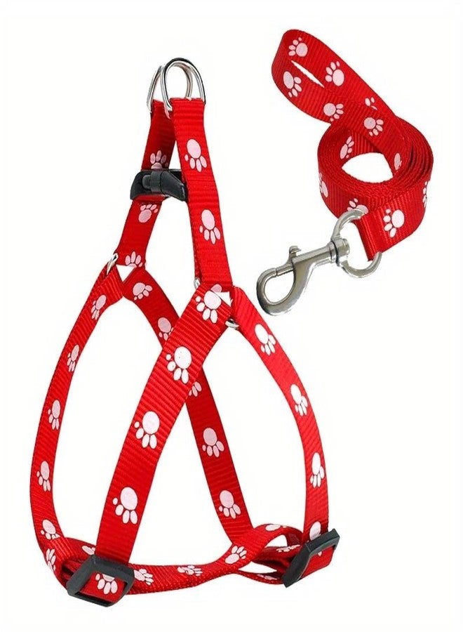 RoverPets Adjustable 15mm Nylon Puppy Harness and Leash Set with Paw Print Design for Small & Medium Dogs - Color May Vary - Includes 1 Harness + 1 Leash (A8) - Image 1